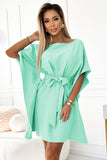 19361-3-287-31 SOFIA Women's butterfly dress with a tie at the waist - mint-3