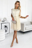 18140-3-454-3 GRETA dress with lace and gold belt - Beige-3