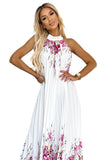 18108-8-456-2 ESTER Pleated satin maxi dress - white with pink flowers-8