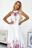 18108-4-456-2 ESTER Pleated satin maxi dress - white with pink flowers-4