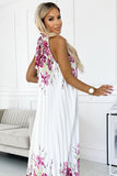 18108-5-456-2 ESTER Pleated satin maxi dress - white with pink flowers-5