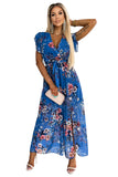 18188-7-473-1 ARIA Long dress with a neckline and short sleeves - blue with flowers-7