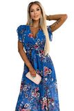 18188-8-473-1 ARIA Long dress with a neckline and short sleeves - blue with flowers-8