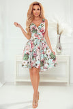18126-3-478-1 MAYA Dress with longer back, neckline and belt - pink flowers-3