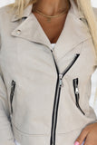 20747-5-481-4 Suede biker jacket with long sleeves and zippers - light beige-5