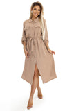 20056-7-531-3 Midi shirt dress with gold buttons and ties - MOCHA MOUSSE-7