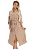 20056-8-531-3 Midi shirt dress with gold buttons and ties - MOCHA MOUSSE-8