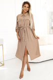 20056-4-531-3 Midi shirt dress with gold buttons and ties - MOCHA MOUSSE-4