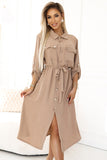 Vestido Camisa Camiseiro Mocha Mousse com Cinto
