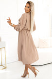 20056-2-531-3 Midi shirt dress with gold buttons and ties - MOCHA MOUSSE-2