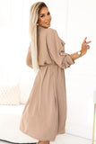 20056-5-531-3 Midi shirt dress with gold buttons and ties - MOCHA MOUSSE-5