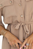 20056-6-531-3 Midi shirt dress with gold buttons and ties - MOCHA MOUSSE-6