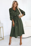 20356-2-531-5 Midi Shirt Dress with Gold Buttons and Tie - KHAKI-2