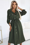 20356-1-531-5 Midi Shirt Dress with Gold Buttons and Tie - KHAKI-1