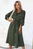 20356-4-531-5 Midi Shirt Dress with Gold Buttons and Tie - KHAKI-4