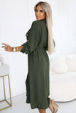 20356-3-531-5 Midi Shirt Dress with Gold Buttons and Tie - KHAKI-3