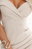 19828-5-564-5 CALLIE Off-the-shoulder midi dress with neckline - light beige-5