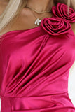 20224-8-580-5 AURORA Long Satin One Shoulder Dress with Rose and Slit | Pink-8