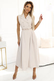 Vestido Senhora Midi com Botões Ellie Nude - Acompanha o Cinto