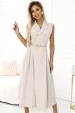 Vestido Senhora Midi com Botões Ellie Nude - Acompanha o Cinto