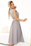20082-4-596-2 Elegant midi shirt dress with gold buttons and belt - gray beige-4