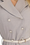20082-6-596-2 Elegant midi shirt dress with gold buttons and belt - gray beige-6
