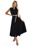 20557-7-596-3 Elegant midi shirt dress with gold buttons and belt - black-7
