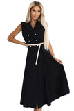 20557-8-596-3 Elegant midi shirt dress with gold buttons and belt - black-8
