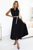 20557-4-596-3 Elegant midi shirt dress with gold buttons and belt - black-4