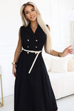20557-2-596-3 Elegant midi shirt dress with gold buttons and belt - black-2