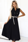 20557-1-596-3 Elegant midi shirt dress with gold buttons and belt - black-1