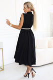20557-3-596-3 Elegant midi shirt dress with gold buttons and belt - black-3