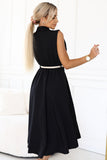 20557-5-596-3 Elegant midi shirt dress with gold buttons and belt - black-5