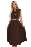 20678-7-596-4 Elegant midi shirt dress with gold buttons and belt - chocolate-7
