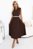 Vestido Senhora Midi com Botões Ellie Castanho Escuro - Acompanha o Cinto