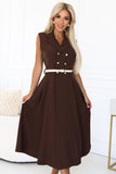20678-4-596-4 Elegant midi shirt dress with gold buttons and belt - chocolate-4