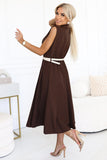 20678-3-596-4 Elegant midi shirt dress with gold buttons and belt - chocolate-3