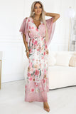 20413-2-603-4 Airy wrap maxi dress with floral pattern – pink roses-2