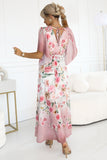20413-4-603-4 Airy wrap maxi dress with floral pattern – pink roses-4