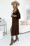 20737-2-627-2 Cardigan - long sweater cape with pockets - chocolate color-2