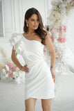 Vestido Festa Luxo Com Folhos e Plumas Mia - Branco