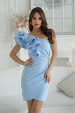 Vestido Festa Luxo Com Folhos e Plumas Mia - Azul Claro