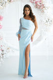 Vestido Longo Assimétrico Cerimónia - Azul Claro