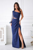 Vestido Longo Assimétrico Cerimónia - Azul Escuro