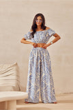 Calças Wide-Leg Bianca Estampa Azul
