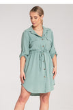 Vestido Camisa Camiseiro Com Botões e Bolsos de Amarrar na Cintura verde Menta Eduarda