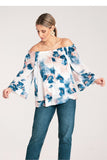 Blusa Espanhola Mangas 3/4 Estampa Azul Catarina