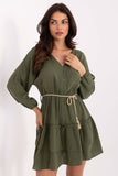 Vestido Boho Chic Curto Verão Mangas Longas Verde Oliva Ayla