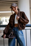 Jaqueta Bomber Camurça Oversized Castanho Ava