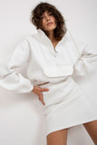 Conjunto Feminino Branco Casual Moletom Casaco e Saia Atena